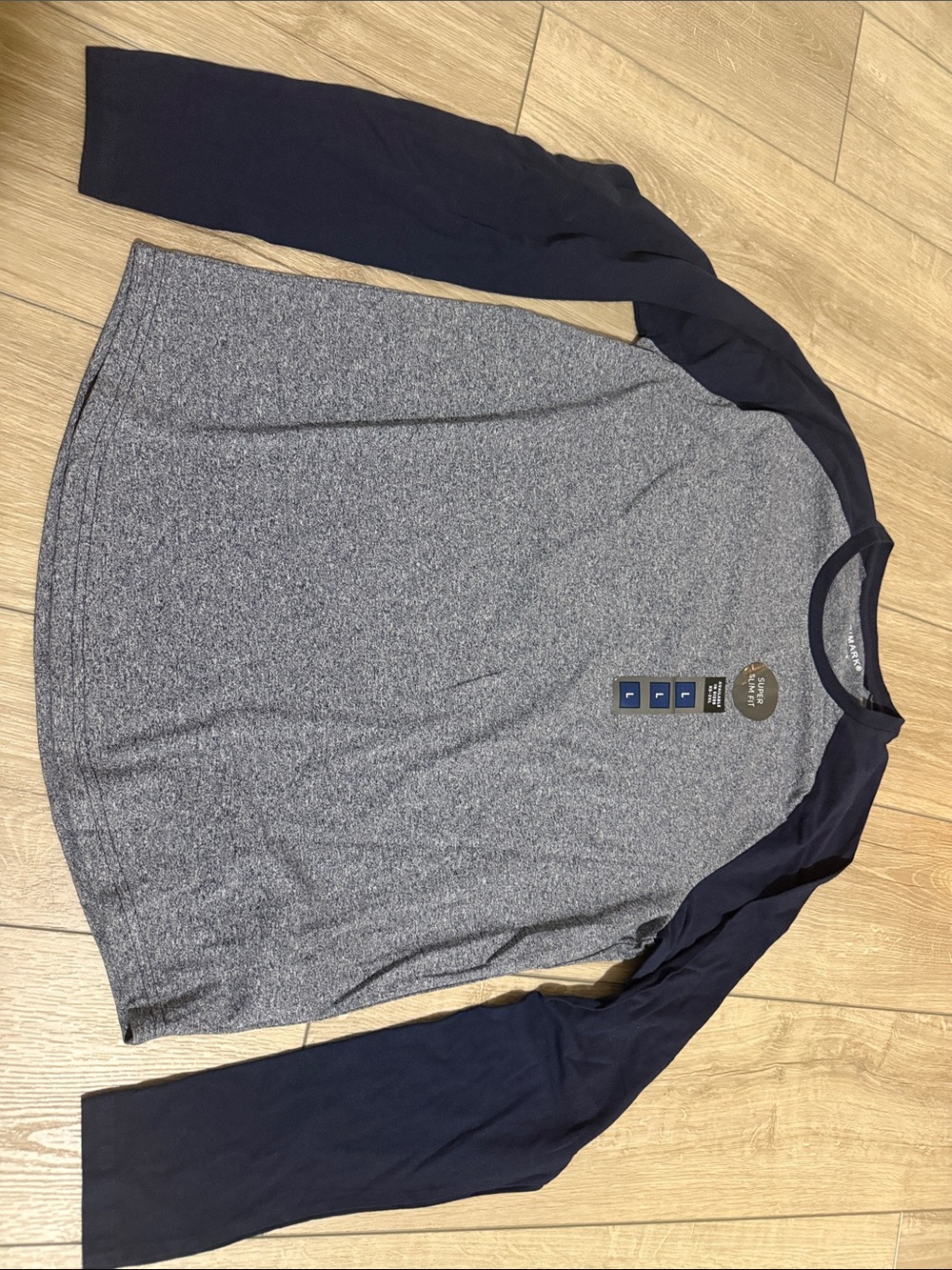 Primark Grey Body Navy Sleeve Raglan Long Sleeve Shirt